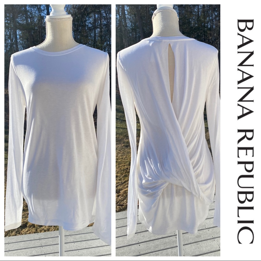 NWT Twist-Back Long-Sleeve Top, White, Medium, Banana Republic